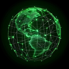 Wall Mural - Green mesh global network of radio waves.