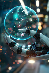 Wall Mural - Robot touching a computer screen with the icons shown on it, in the style of intertwined networks.
