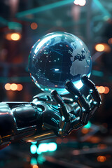 Wall Mural - Robot touching a computer screen with the icons shown on it, in the style of intertwined networks.