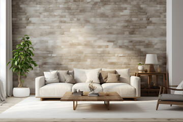 Wall Mural - Stylish interior of living room, wall mockup