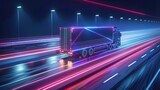 Fototapeta Tęcza - Autonomous truck on futuristic highway, self-driving vehicle technology, digital concept illustration