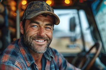 Wall Mural - A smiling male tractor driver.