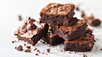 Wall Mural - a stack of delicious chocolate brownies on a studio background