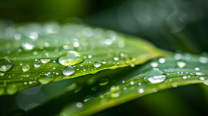  Macro 4X of water drops on a green leaf