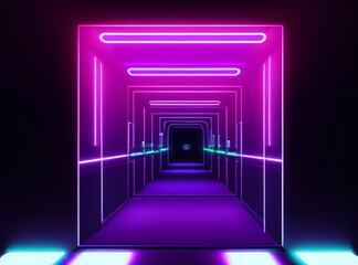 sci-fi futuristic abstract gradient blue violet pink neon. a glowing corridor on the reflection of t