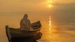 Sunrise over the Sea of Galilee soft light on wooden boat