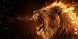 A lion is roaring with its mouth open, spewing fire