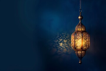 Wall Mural - Lantern on a blue background. Islamic ornament background.