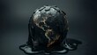 Earth submerged in a torrent of viscous black oil, symbolizing ecological oil crisis and urgent need for environmental sustainable practices to safeguard our planet's delicate ecosystems