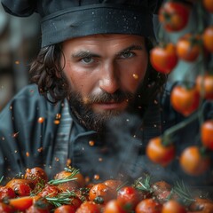 Sticker - portrait of a chef with grilled vegetables