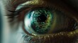 Computer vision concept. Human eye with binary code inside. Fusion of technology, perception, power and potential of artificial intelligence and AI machine learning in interpreting visual data.