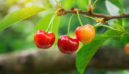 Poster - Fresh cherry fruit on the tree