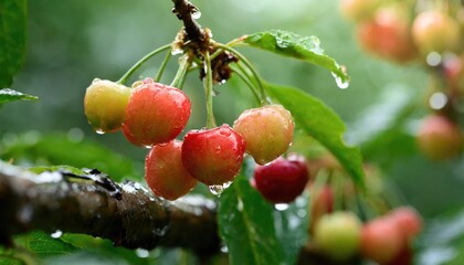 Poster - Fresh cherry fruit on the tree