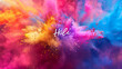 Holi the Indian festival of colors background with written word Holi and colorful powder backdrop