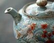 Capture the essence of serenity and tranquility with a close-up shot of a teapot brewing tea that induces states of deep peace Show the intricate details of the teapot