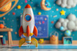 Space-themed back to school 3D rocket on blue board