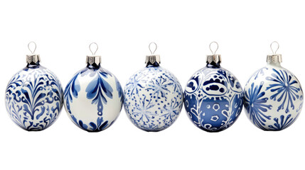 Wall Mural - Christmas ornaments in blue on a white isolated background