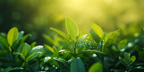 Wall Mural - Nature of green leaf in garden at summer