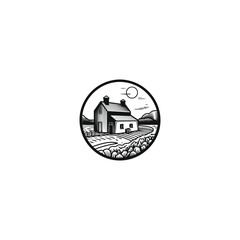 Sticker - Farm house line art logo icon design template Illustration