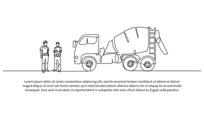 Wall Mural - One line continuous of concrete mixer. Minimalist style vector illustration in white background.