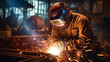A skilled welder working on welding metal 