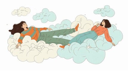 Poster - Flat design style modern graphic illustration set of dreamers lying on the clouds