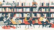Book Festival Concept Poster. People reading books in a library. A flat design style minimal modern illustration.