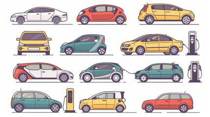 Wall Mural - Various electric vehicles in flat design style. Modern illustration in minimal style.