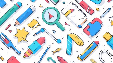 Poster - Set of color review icons in a flat design style. Modern illustration based on a pattern background layout.