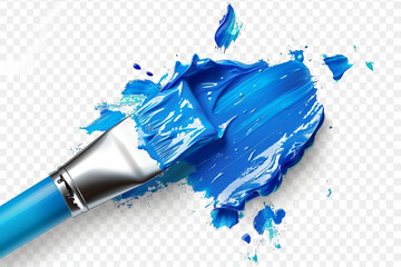 brush and blue paint on a transparent background