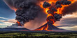 The dramatic eruption of a volcano, emphasizing the fiery lava