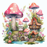 Fototapeta Dziecięca - Floral Fairy Village Clipart clipart isolated on white