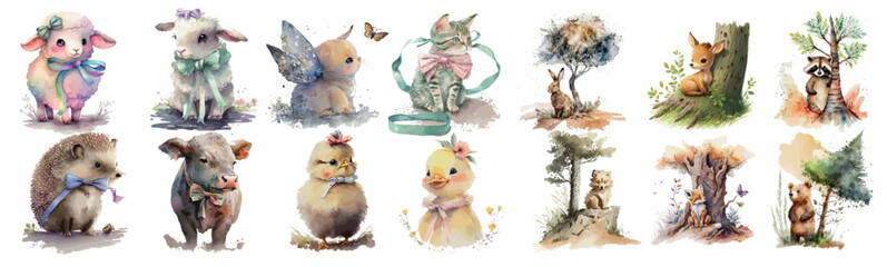 Poster - animals, watercolor, forest, children, illustration, 