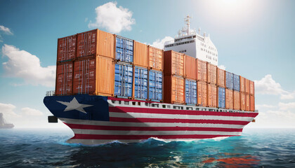 Ship with Liberia flag. Sending goods from Liberia across ocean. Liberia marine logistics companies. Transportation by ships from Liberia.