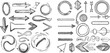 Underline and navigation symbols. Dotted and curvy lines. Scribble elements, cursors