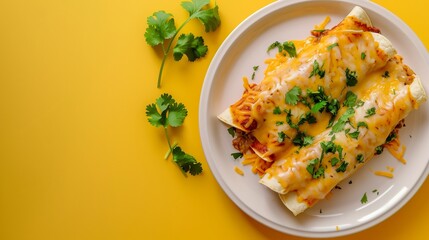 Poster - Enchiladas Mexican cream and cheese rolled tortilla food handmade copy space background