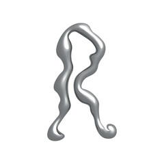 Poster - 3D letter R in Y2K style with chrome effect. Vector illustration isolated on white background