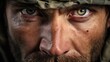 Eyes of a military volunteer expressing determination and strength