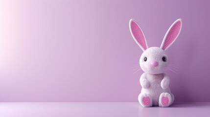 Wall Mural - a cute 3d cartoon easter bunny on a light purple background, space for copy