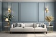 stylist and royal elegant living room interior with single vintage sofa in front of white wall; copy space