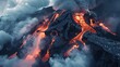 Volcano, frozen lava, landscape, volcanic eruption, natural disaster, magma, smoke, fire, high temperature. Desert landscape with igneous formations. Power of nature concept. Generative by AI
