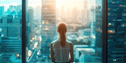 Wall Mural - Professional business woman looking through window