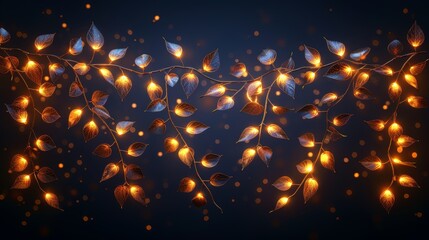 Canvas Print - Christmas decorations, yellow garlands, christmas lights effects. Glowing lights for the holiday season.