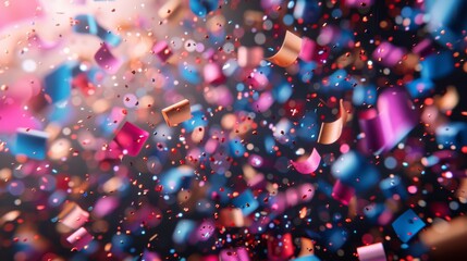 Aufkleber - A realistic falling of shiny confetti sparkles in colors. The New Year, birthday, as well as Valentine's Day. Holiday design confetti isolated on a transparent background.