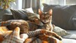 Beautiful Abyssinian Cat On Sofa Home, Banner Image For Website, Background, Desktop Wallpaper