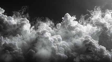 Poster - Cloud isolated on black background with textured smoke, brush effect clouds and abstract white background.