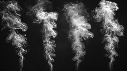 Aufkleber - Smoke set isolated on black background. White cloudiness, mist, or smog background. Collection of white smoke on a black background.