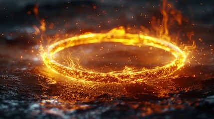 Poster - With light lines as a background, an abstract golden ring can be seen