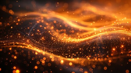 Aufkleber - Black background with abstract golden light circle lines
