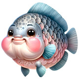 Fototapeta Zachód słońca - Tilapia Fish Sea animal smiling happily watercolor clipart. Nursery animals theme.
